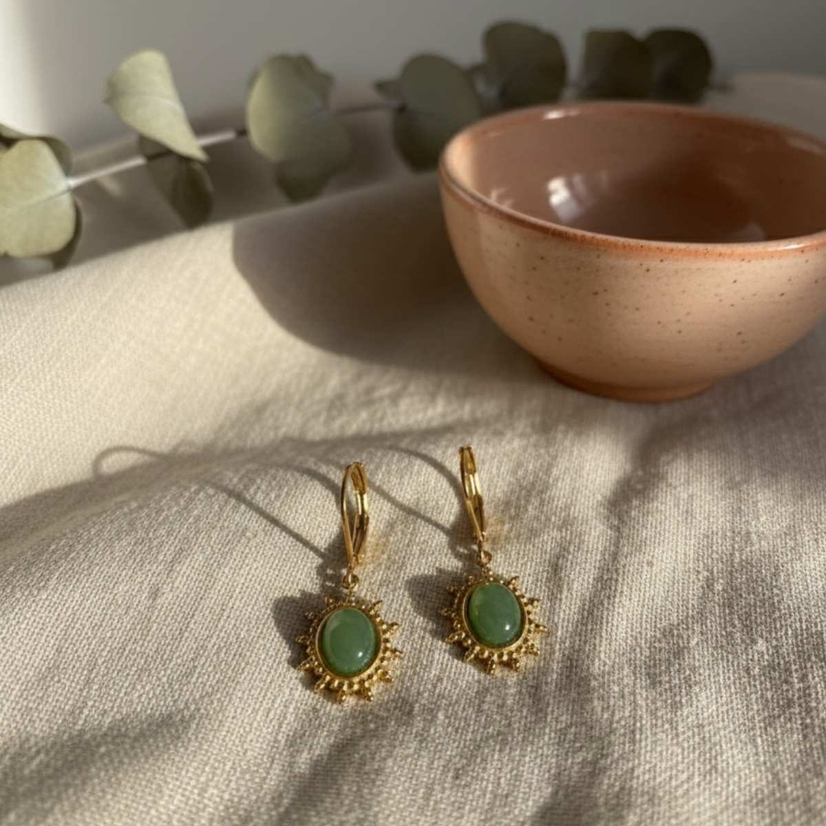 Boucles D'oreilles Solène Or Et Jade