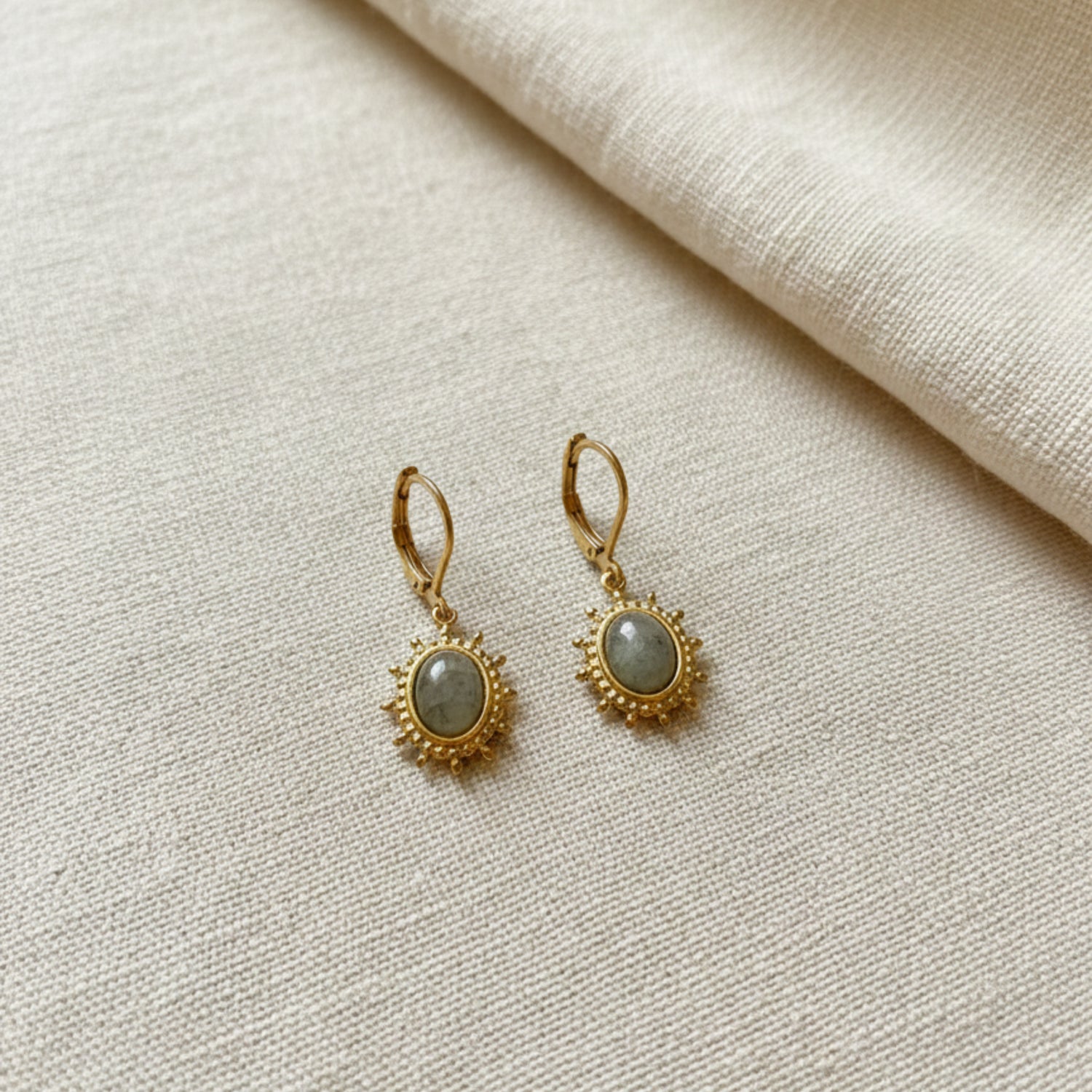 Boucles D'oreilles Solène Or/Labradorite Grise