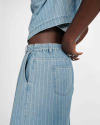 Pantalon Pompon Ligné Bleu
