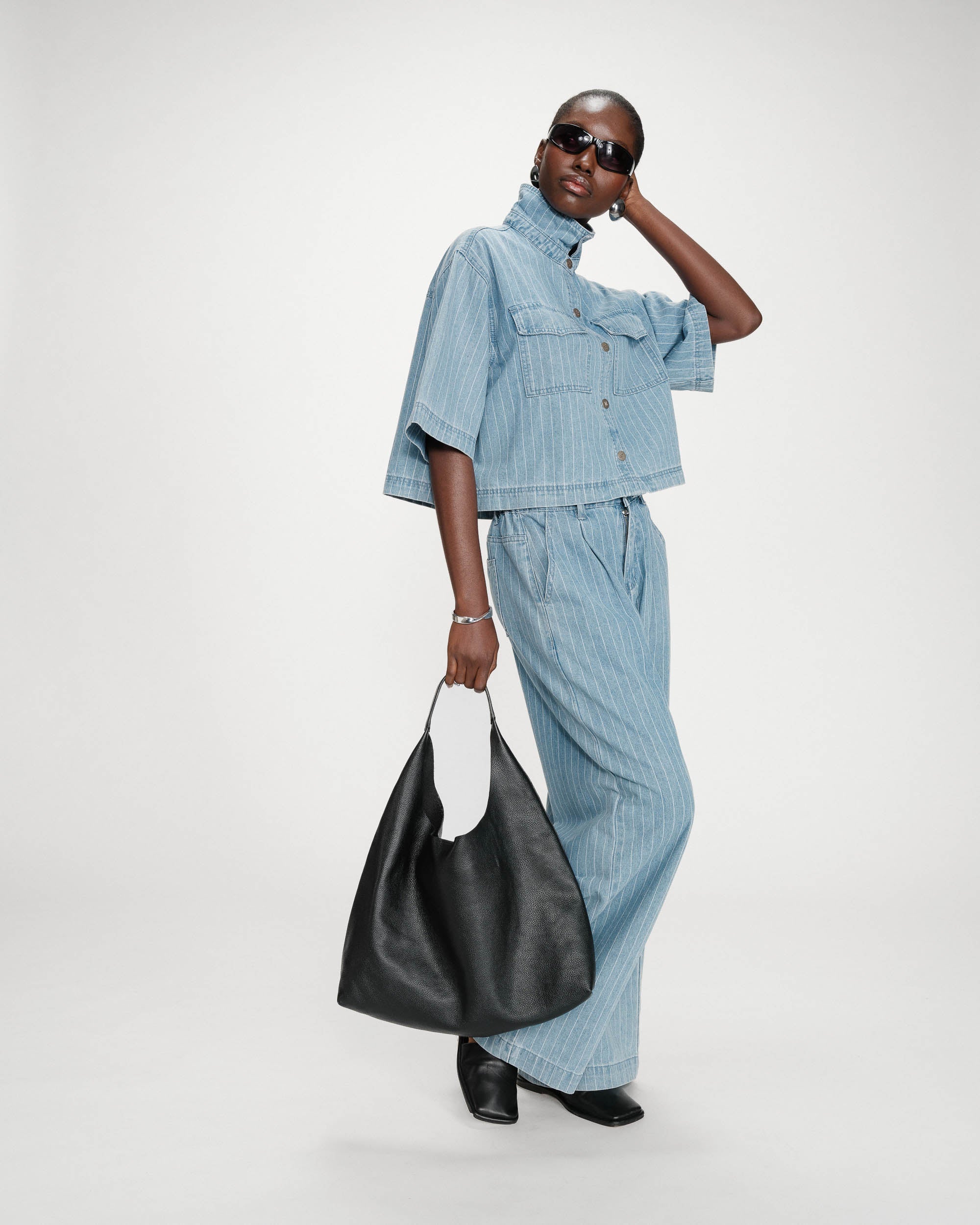 Pantalon Pompon Ligné Bleu