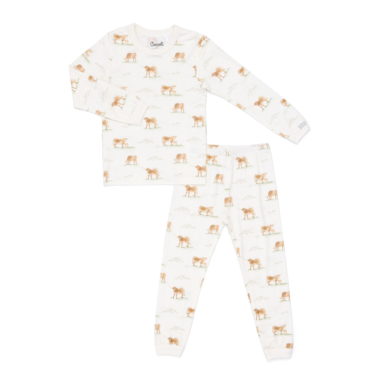 Pyjama En Modal À Manches Longues Crème À Imprimé De Vaches