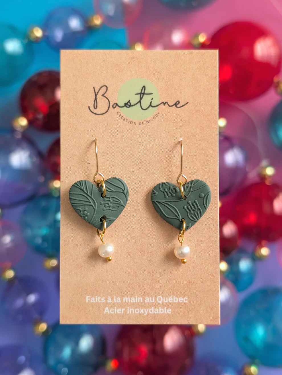 Boucles D'oreilles Pendantes Coeurs Sauge Perle D'eau Douce