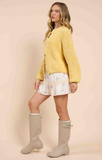 Cardigan Boutonné Jaune Lime