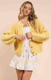 Cardigan Boutonné Jaune Lime