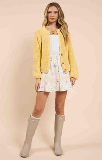 Cardigan Boutonné Jaune Lime