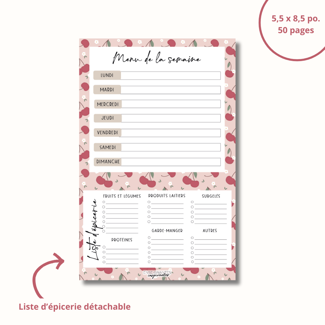 Bloc-Notes Menu/Épicerie Cerises