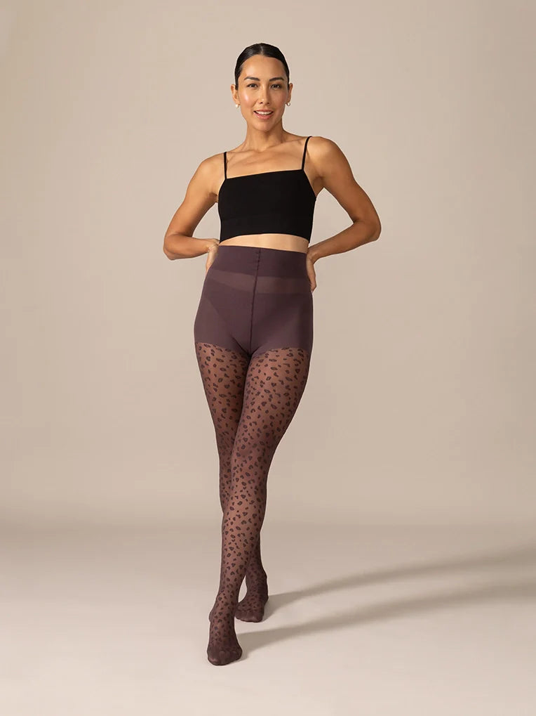 Collant Motif Mini Léopard Taille Sublimante Prune