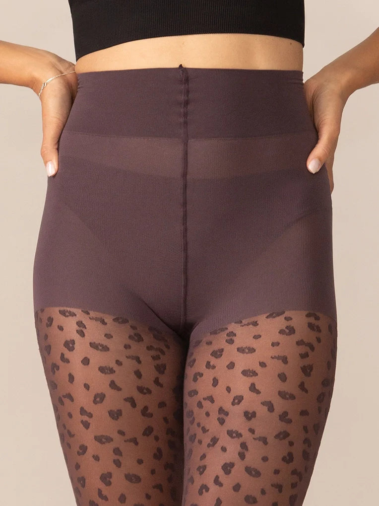 Collant Motif Mini Léopard Taille Sublimante Prune