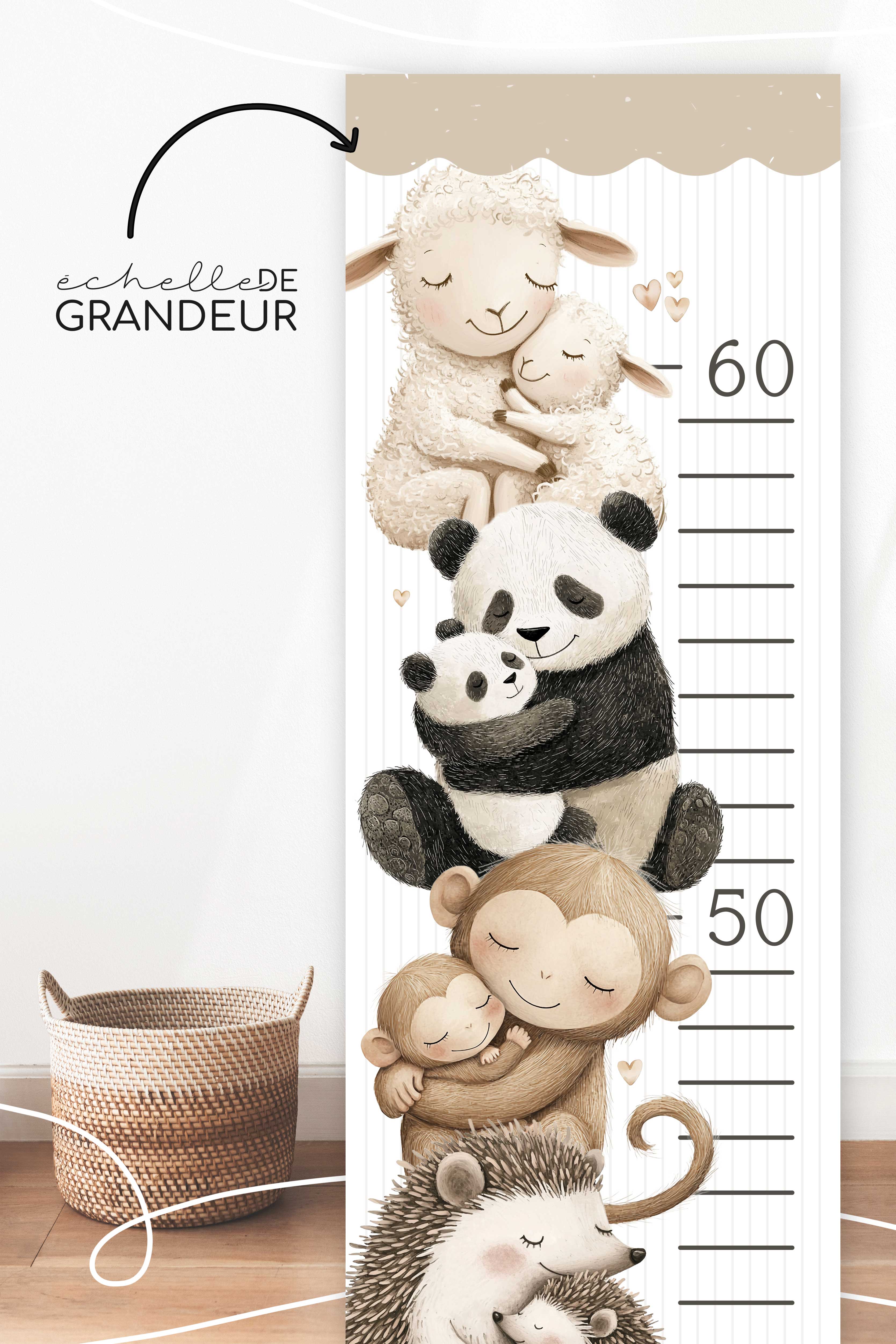 Échelle De Grandeur Parents-Enfants Et Support En Bois Magnétique