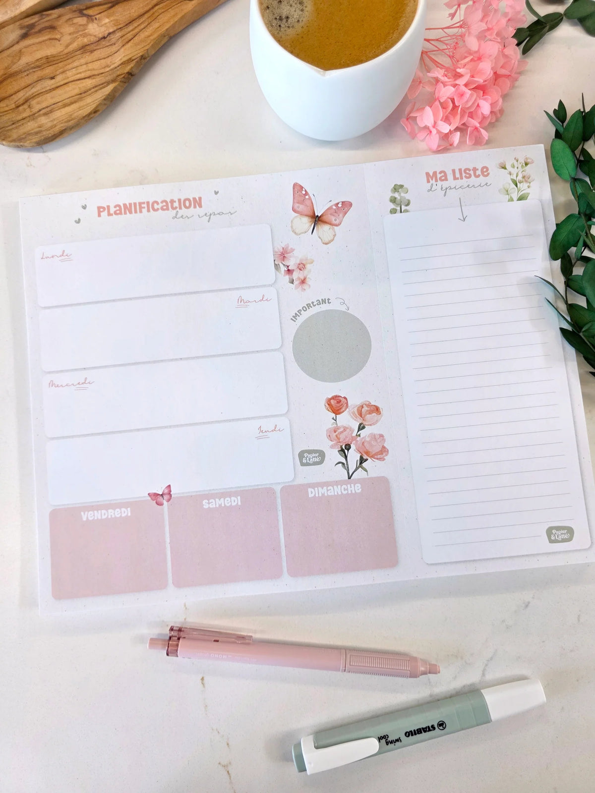 Planificateur De Repas Fleurs & Papillons