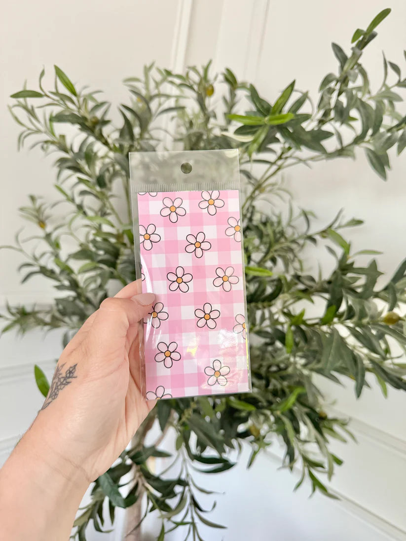 Signet Fleurs Blanches & Carreaux Roses
