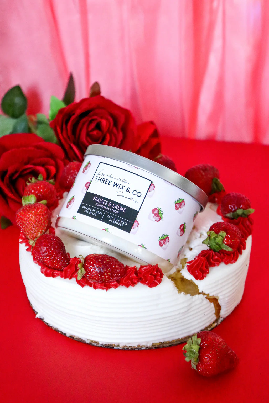 Chandelle À 3 Mèches Fraise & Crème