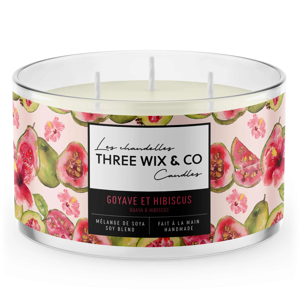 Chandelle À 3 Mèches Goyave & Hibicus