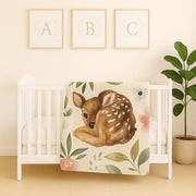 Doudou Bassinette Chevreuil Fleurs Roses
