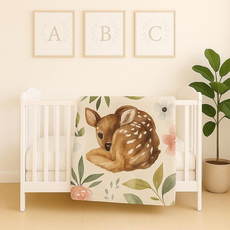 Doudou Bassinette Chevreuil Fleurs Roses