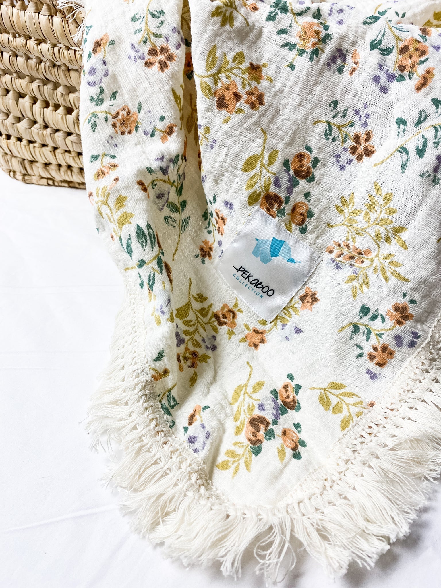 Mousseline Coton À Frange Fleurs Vintage