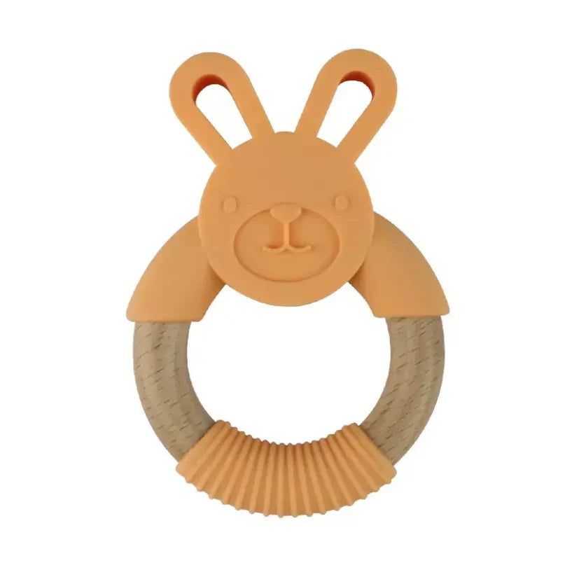 Jouet De Dentition Anneau Bois Lapin Orange