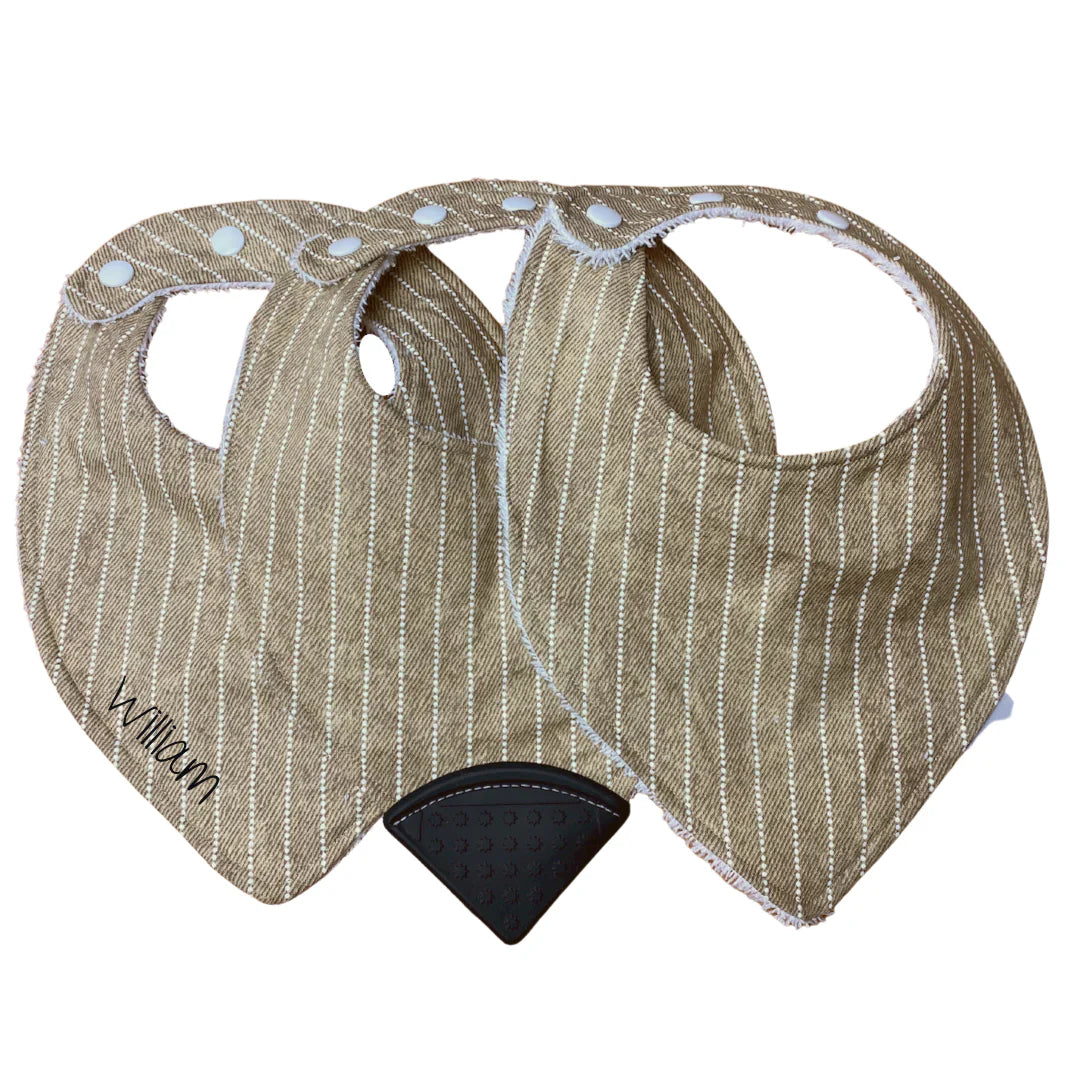 Bavoir Dentition Beige Ligné