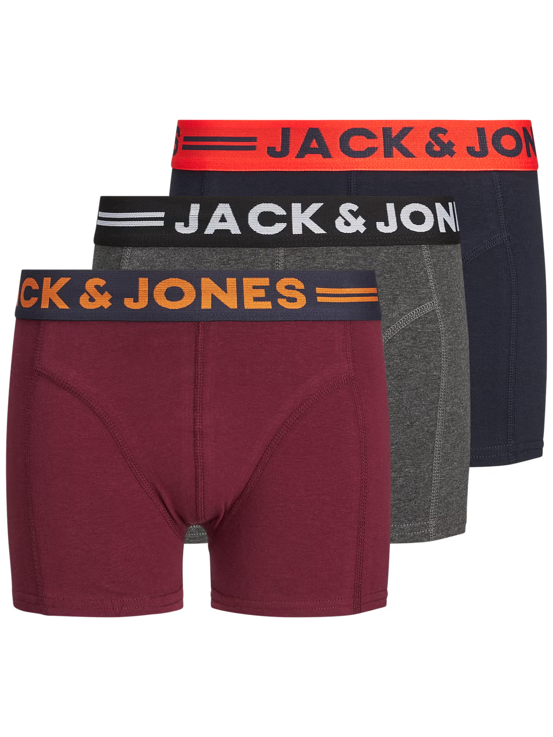 Boxer Junior Jaclichfield Trunks Marine, Gris & Bourgogne (Paquet De 3)