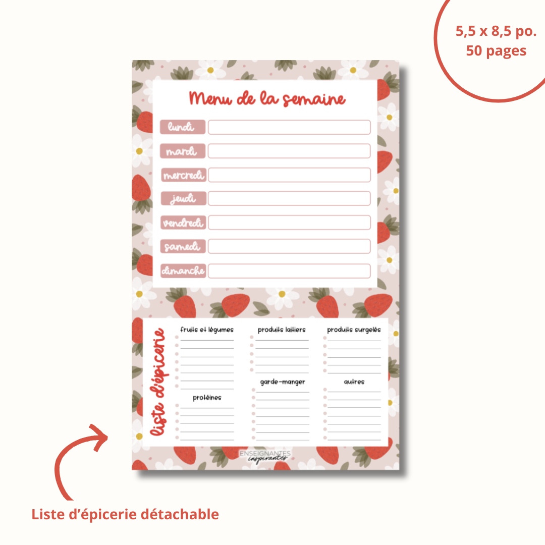 Bloc-Notes Menu/Épicerie Fraises