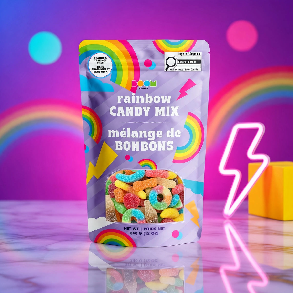 Mélange De Bonbons Arc-en-ciel Et Éclair