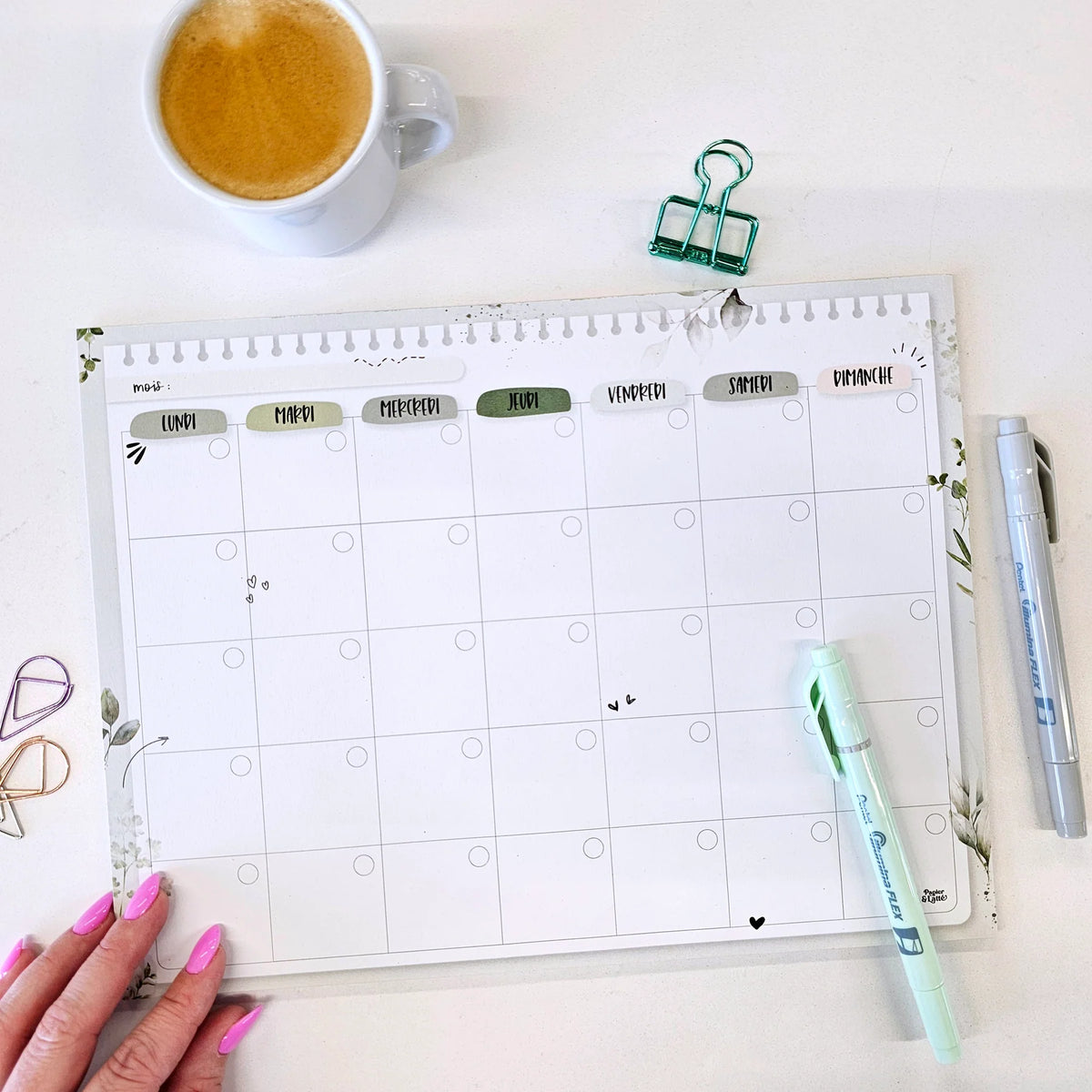 Planificateur De Bureau Eucalyptus Calendrier Mensuel