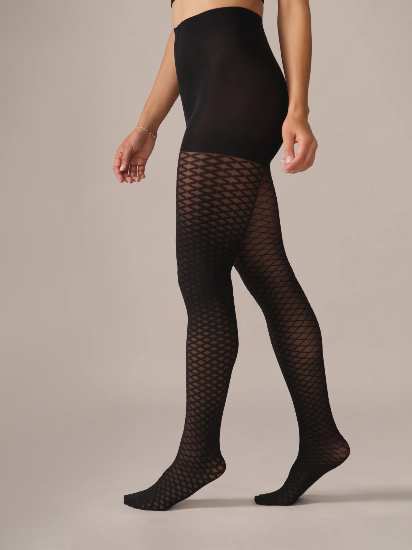 Collant Motif Micro Losanges Noir