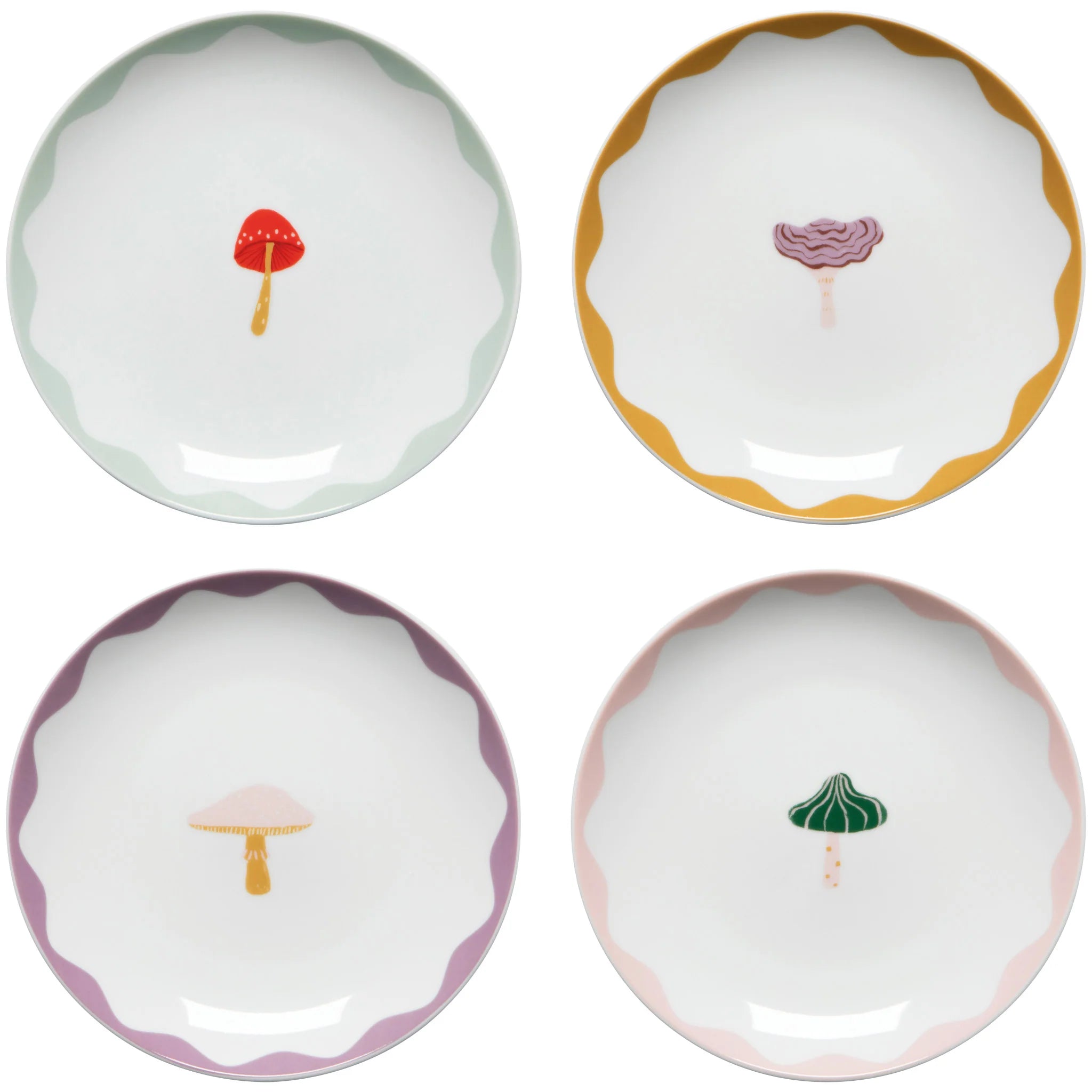 Ensemble 4 Assiettes Mushrooms Gems