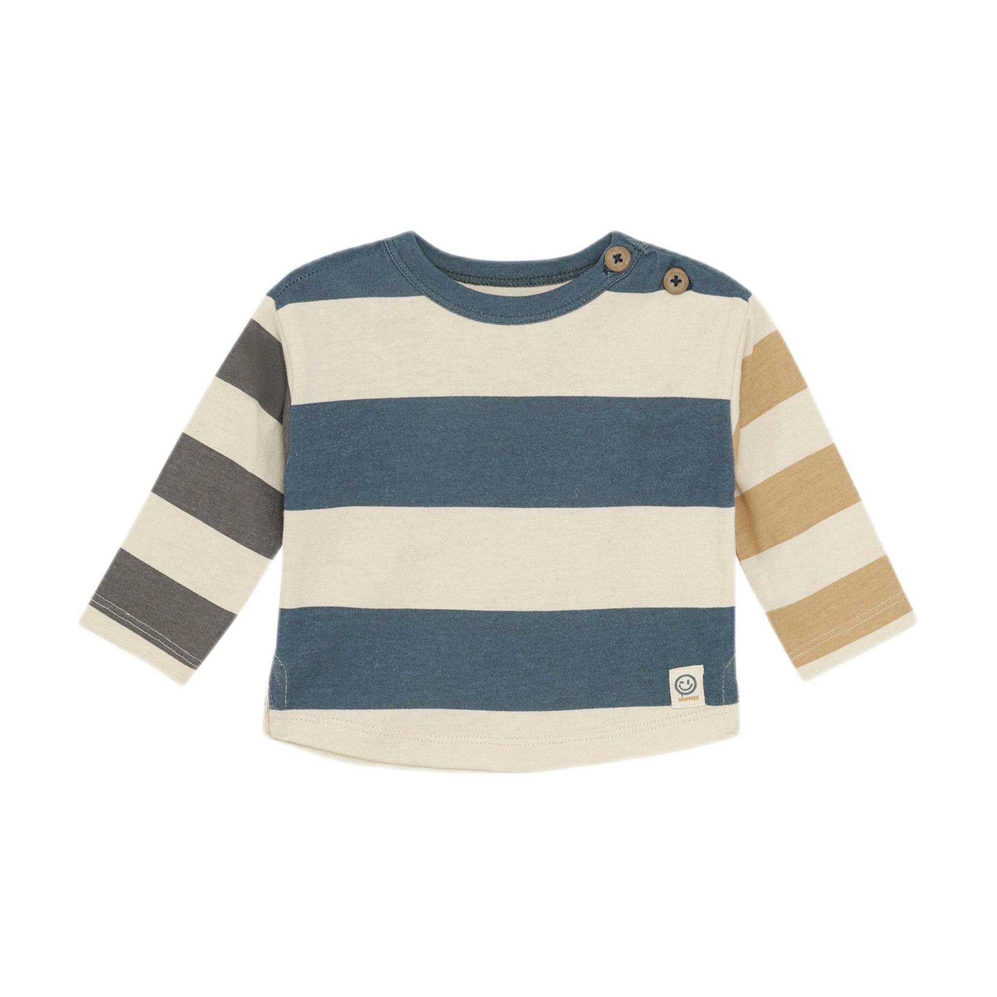 T-Shirt Manches Longues Rayé Bleu, Jaune & Gris