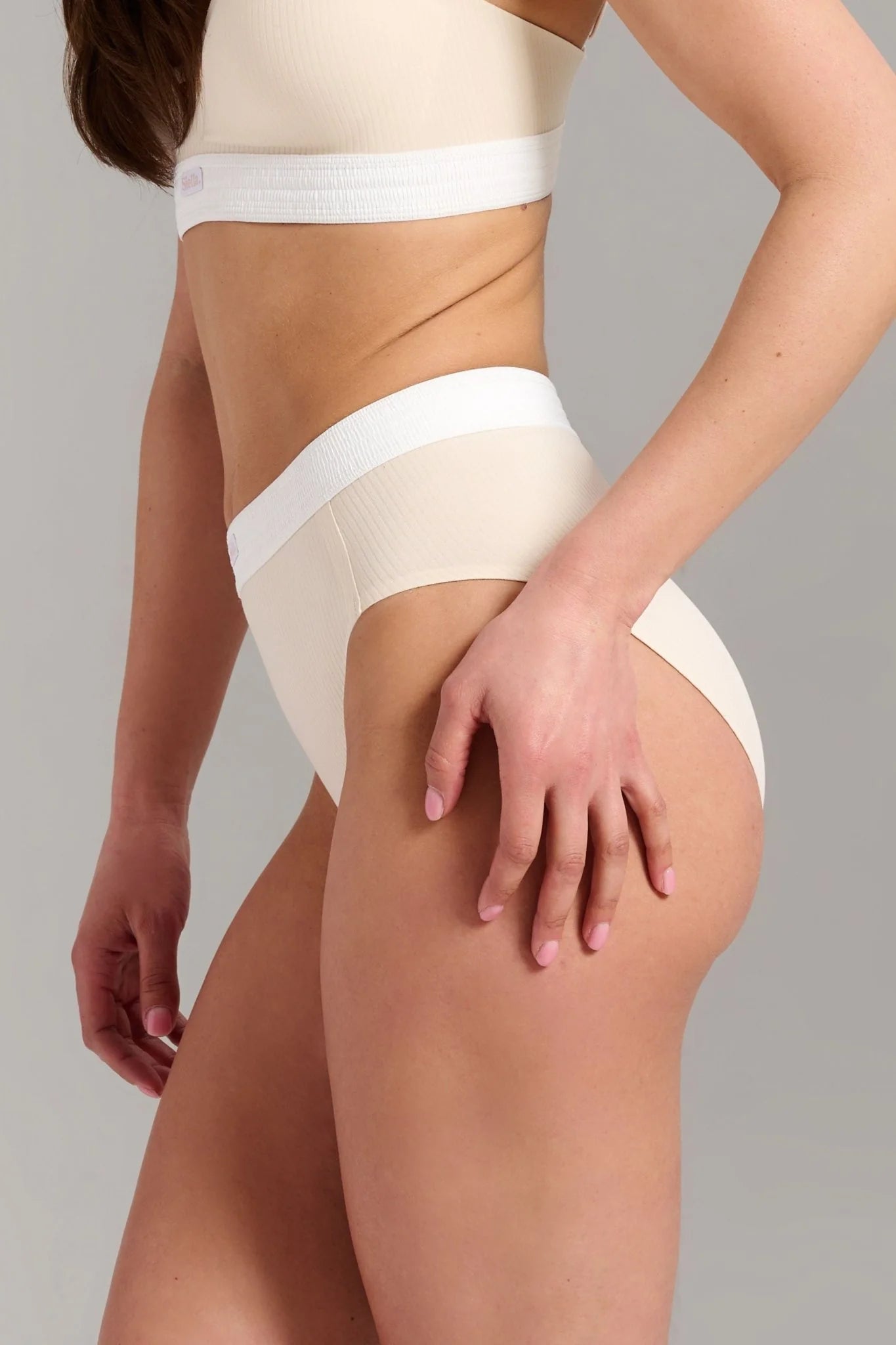 Culotte Taille Haute Coton Biologique Côtelé Beige