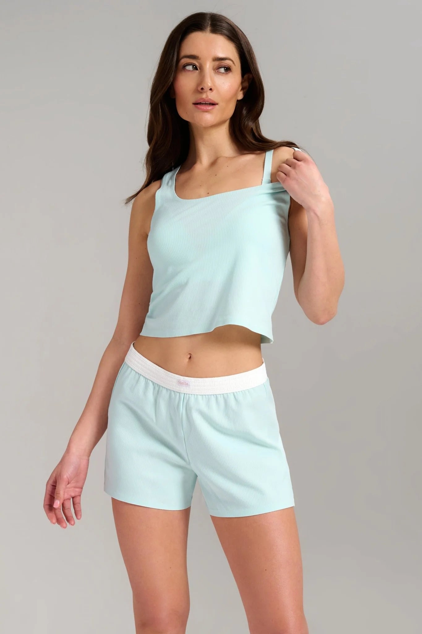 Camisole Coton Biologique Côtelé Bleu Aqua