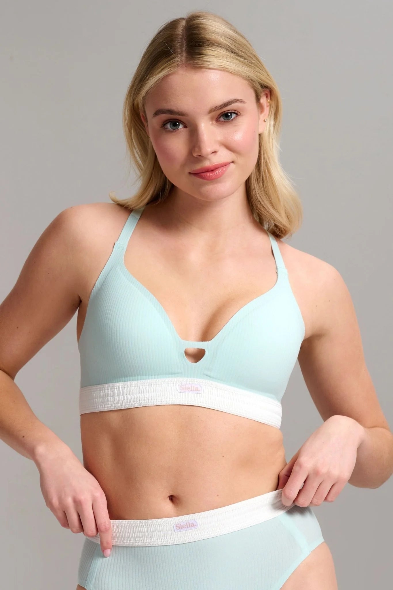 Soutien-Gorge Coton Biologique Côtelé Bleu Aqua