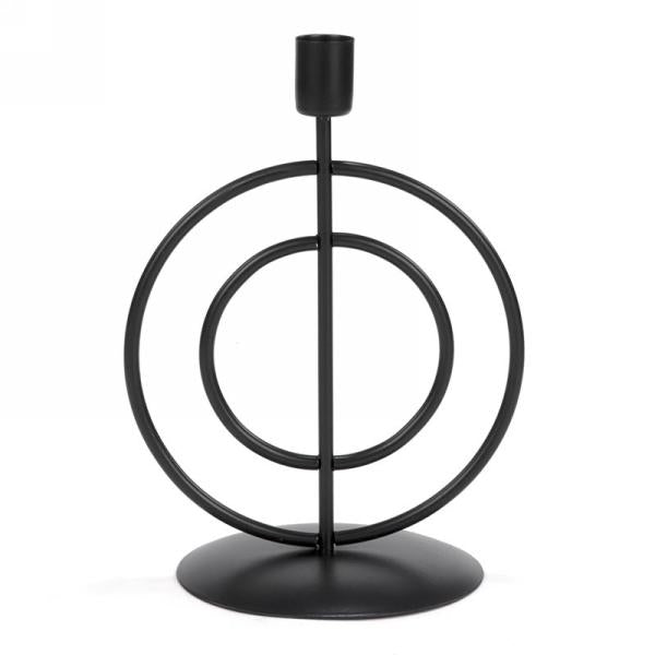 Grand Porte Bougie Métal Noir Anneau