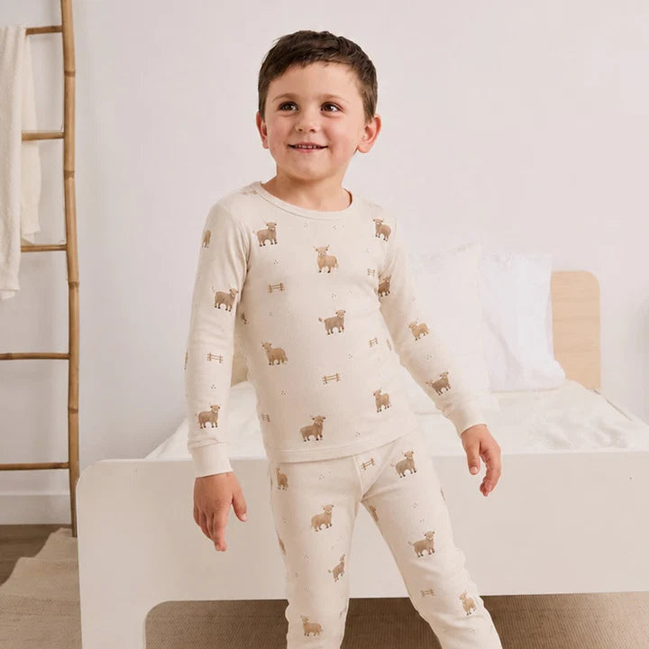Ensemble Pyjama LunaKnit Crème À Imprimé Vaches Écossaises