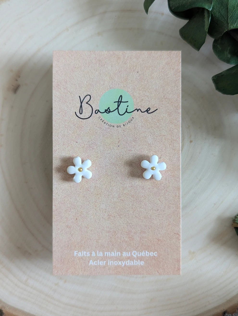Mini Studs Fleurs Blanches & Or