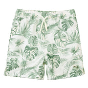 Short Maillot De Bain Blanc Cassé À Imprimé Feuilles De Jungle