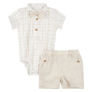 Bodysuit Carreauté Beige & Blanc & Noeud Papillon