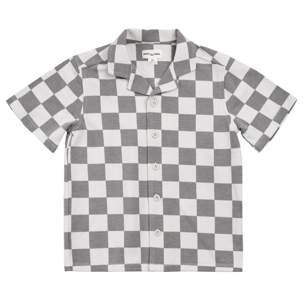 Chemise À Carreaux Gris Foncé À Manches Courtes