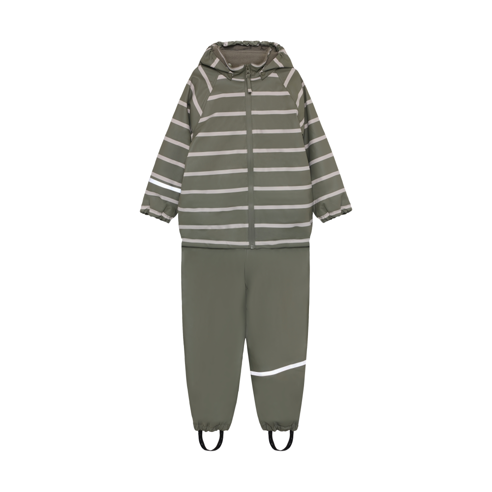 Ensemble Imperméable Doublé Vert Kaki Ligné