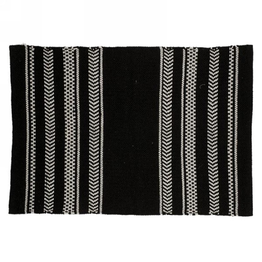 Tapis Tissé Noir À Motifs Blancs